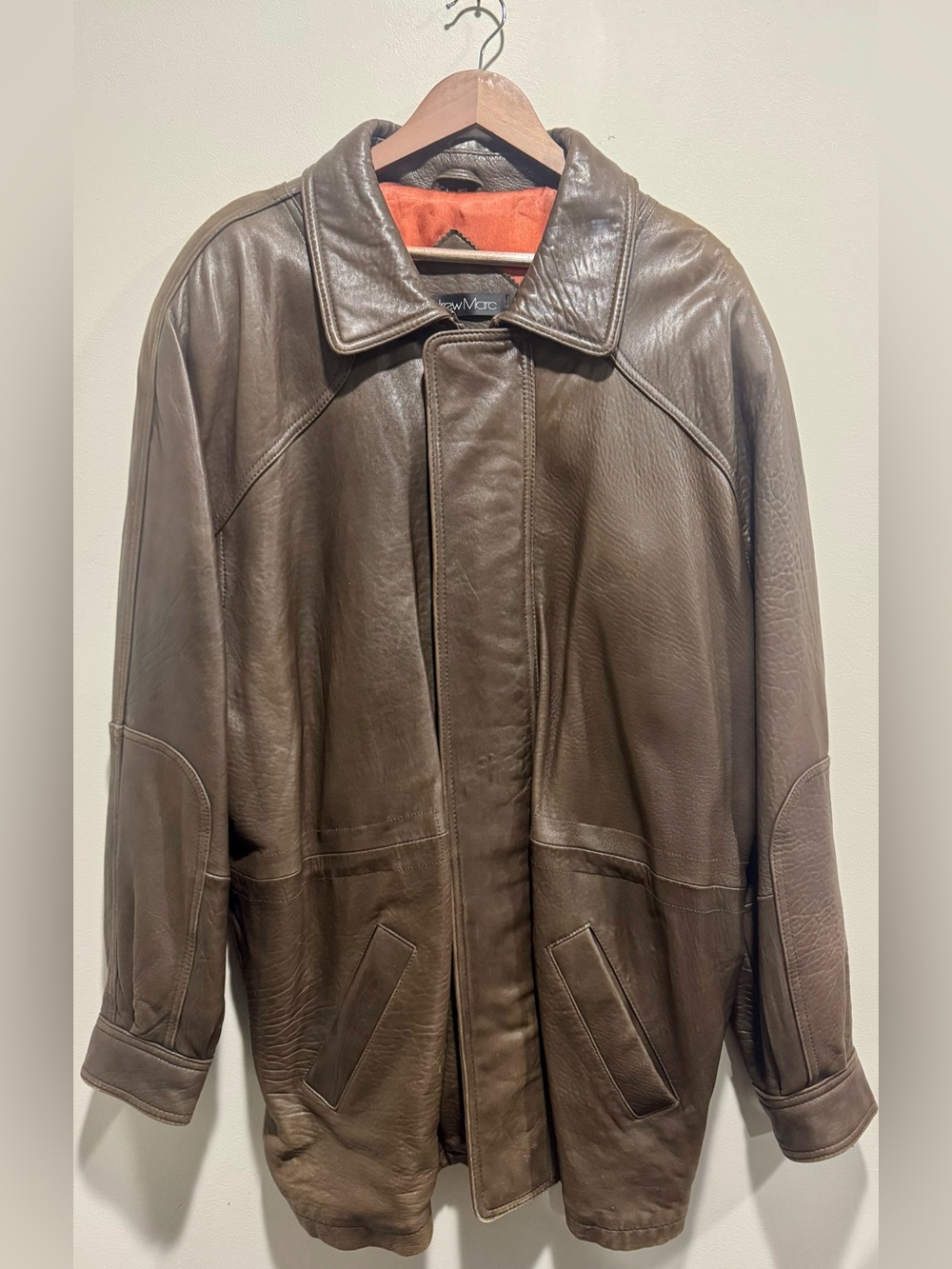 Vintage Brown Leather Oversized Car Coat Andrew Marc L